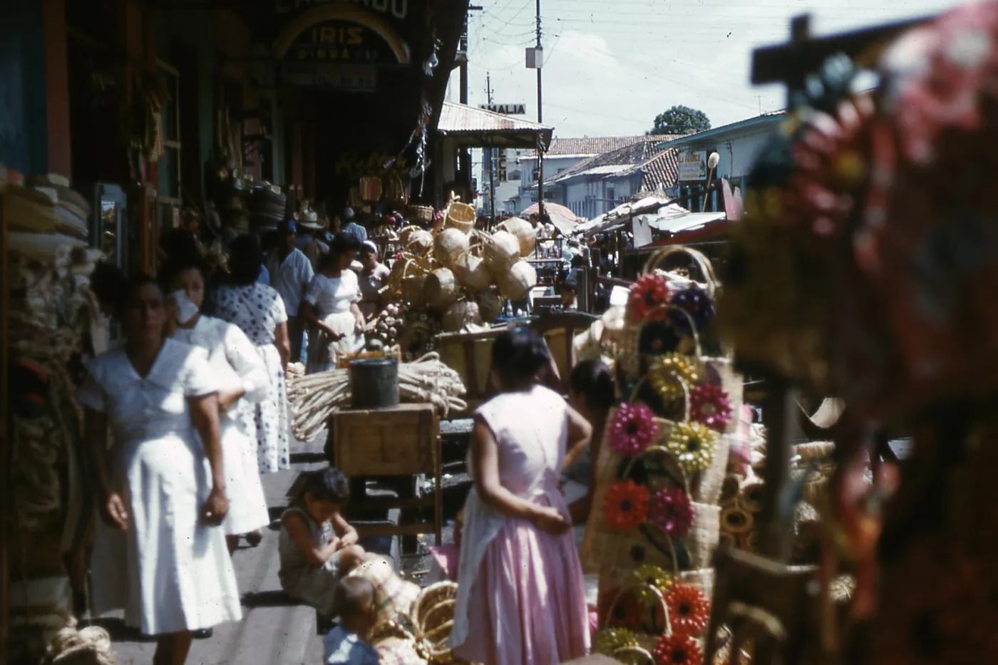 Stalls with fruit and goods at a Managua market